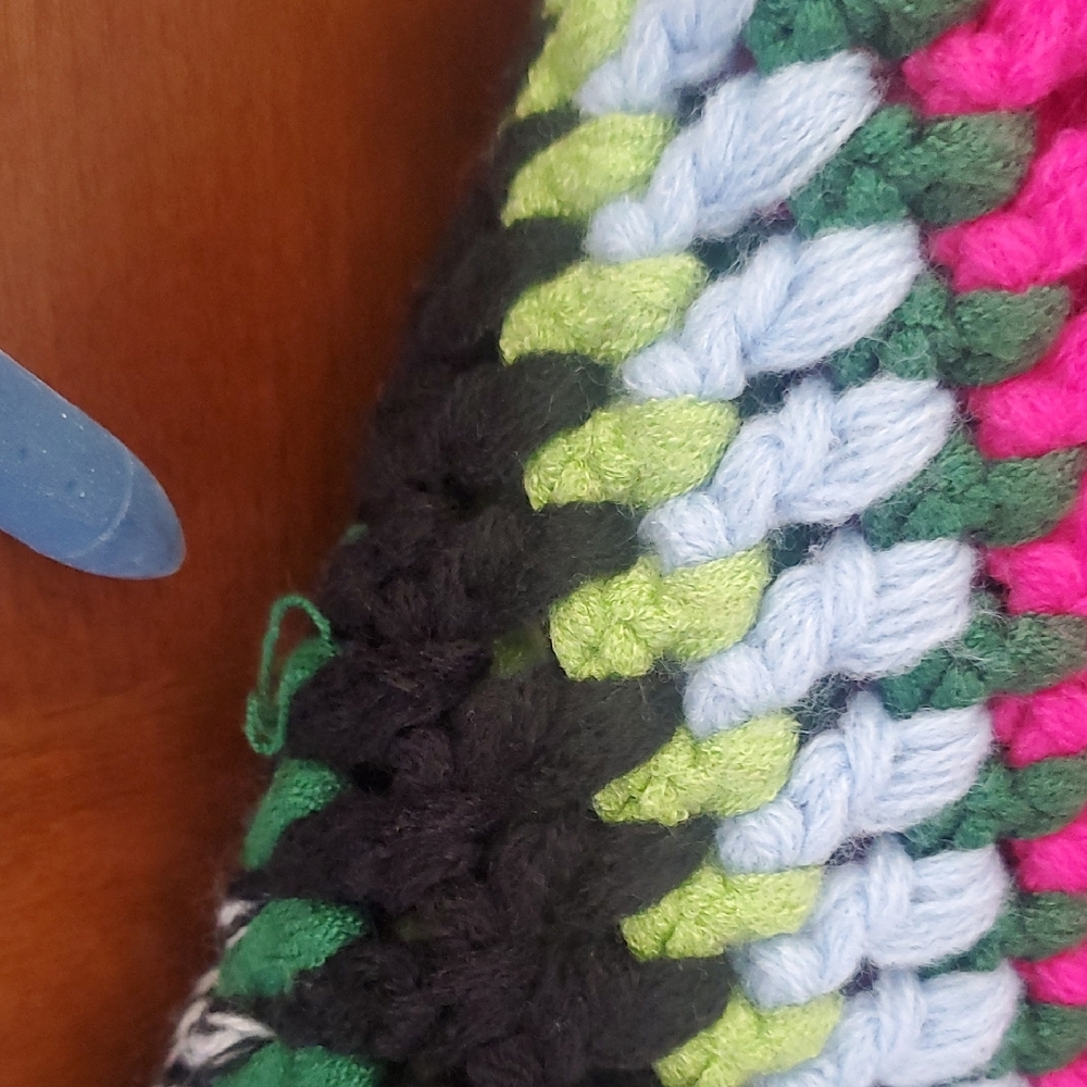 AKIRA Crocheted Multi-Stripe Scoop Neck Sweater in Pink, Yellow & Green - Picture 7 of 10